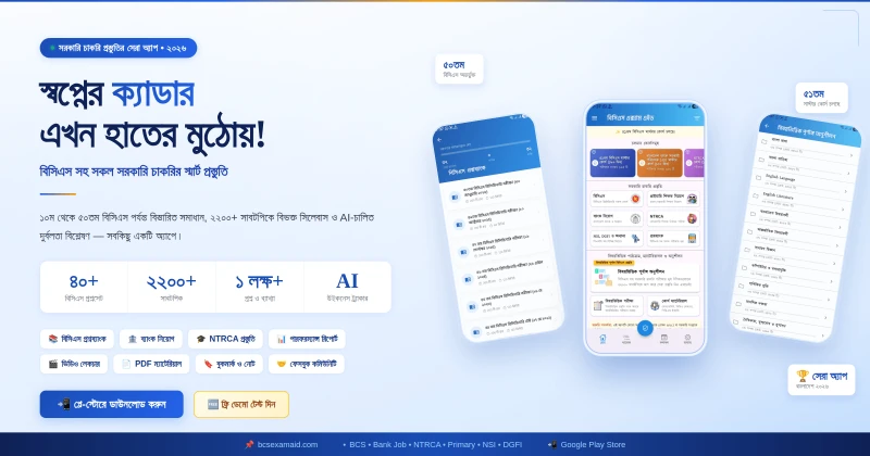কেন BCS Exam Aid বিসিএস সহ সরকারি চাকরি প্রস্তুতির সেরা অ্যাপ?